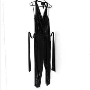 Diane von Furstenberg liquid black halter jumpsuit